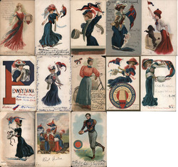 Lot of 13 University of Pennsylvania Upenn College Girls, Pennants, Flags, Football, Mascots Postcard