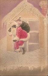 Santa Sneaking Out the Window Postcard