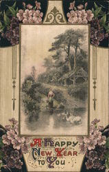 A Happy New Year to You: Lake Scene Postcard