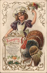 Thanksgiving Menu Peace on Earth Contentment Business garnished with Financial Success Fun a la Fancies Happy Days Postcard