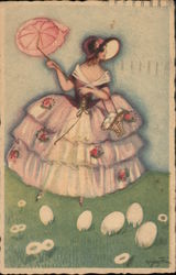 Girl Collecting Eggs for Easter Postcard