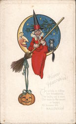 Happy Halloween! - The Witch is Riding Her Broomstick Postcard