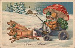 Bonne Annee - Happy New Year Pigs Postcard Postcard Postcard