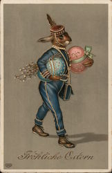Frohliche Ostern German Easter Bunny Postcard