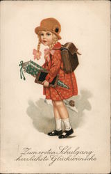 Girl Going to First Day of School Postcard