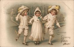 Christmas Greeting - 3 Children Wearing White Postcard