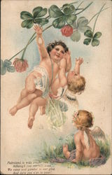 Fairies Playing with Clover Flowers Postcard