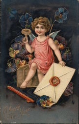 A Happy New Year Angels & Cherubs Postcard Postcard Postcard