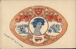 Harvard University College Girl, Football College Girls Postcard Postcard Postcard