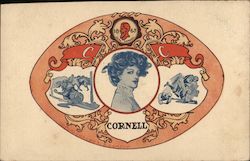 Cornell University College Girl, Football Postcard