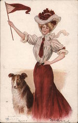 College Belle Series Red & White Pennant Collie Dog Harvard/Cornell? Postcard