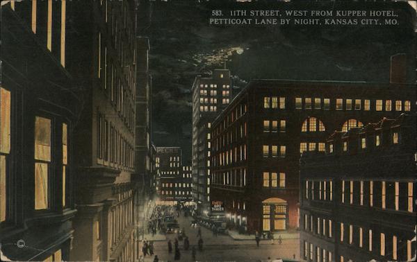 11th Street, West from Kupper Hotel - Petticoat Lane by Night Kansas City Missouri