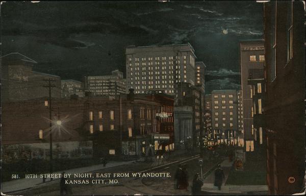 10th Street by Night, East from Wyandotte Kansas City Missouri