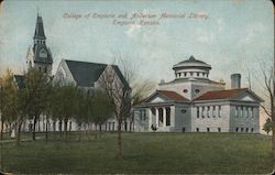 College of Emporia and Anderson Memorial LIbrary Kansas Postcard Postcard Postcard