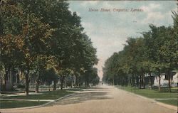 Tree Lined Union Street in Emporia Kansas Postcard Postcard 