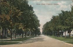 Tree Lined Union Street in Emporia Postcard