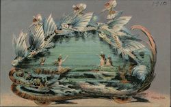 Flying Fish with Mermaids and Faires Postcard