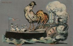 Rooster & Women on Steamship - Kansas City Spirit Postcard