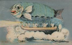 Fish Balloon Carrying Fairies Postcard
