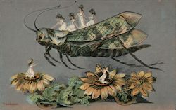 Fairies Riding a Grasshopper Postcard