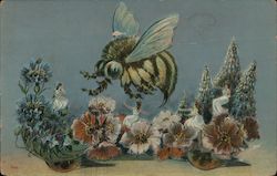 Bee With Fairies and Flowers Postcard