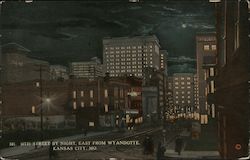 10th Street by Night, East from Wyandotte Postcard