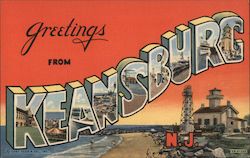 Greetings from Keansburg, N.J. - Lighthouse, Beach View New Jersey Postcard Postcard Postcard