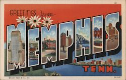 Greetings from Memphis, Tenn. - City Views & Mississippi River Tennessee Postcard Postcard Postcard
