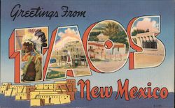 Greetings from Taos, New Mexico - Pueblo Postcard Postcard Postcard