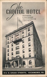 The Capitol Hotel Modern Fireproof Inexpensive Central Richmond, VA Postcard Postcard Postcard