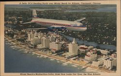Delta DC-6 Heading North over Miami Beach for Atlanta, Cincinnati, Chicago Postcard