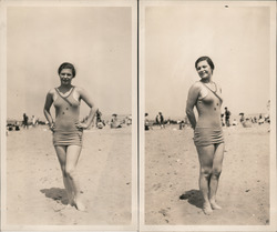 2 Snapshots: Woman in One-Piece Bathing Suit Original Photograph