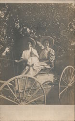 Two Women and a Baby on Wagon Postcard