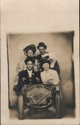 Studio Photo of Two Couples in Faux Car Postcard