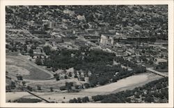 Aerial View, Wright Park & Stadium, Arkansas River, Business District Postcard