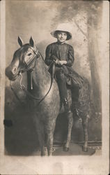 Girl on Wooden Horse Statue Children Postcard Postcard Postcard