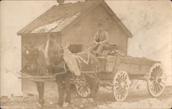 Man in Wagon Pulled by Two Horses Pitcairn, PA Postcard Postcard Postcard
