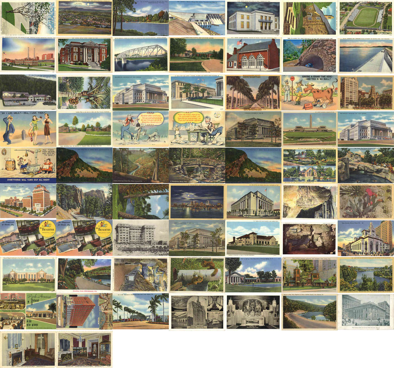 Lot of 60 Original Linen Postcards, 1940's