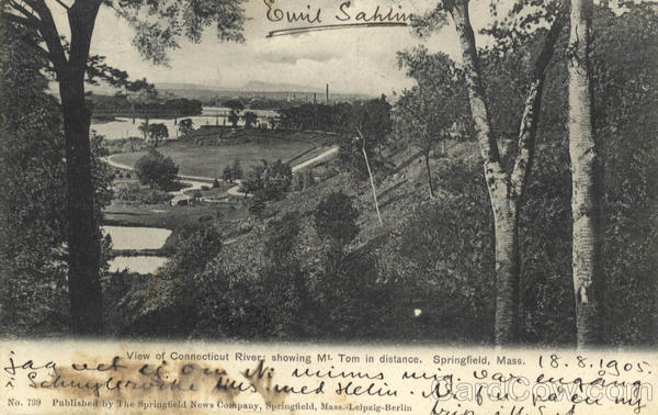 View of Connecticut River; showing Mt. Tom in distance Springfield Massachusetts