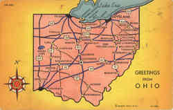 Greetings from OHIO Map Postcard