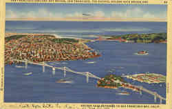 Sanfrancisco-Oakland Bay Bridge, The Pacific, Golden Gate Bridge And Golden Gate Entrance To San Francisco Bay Postcard