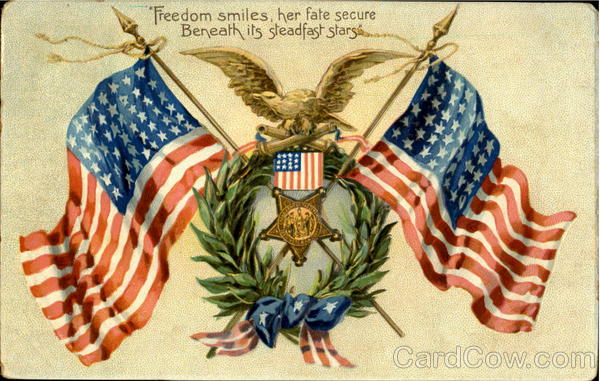 Freedom smiles, her fate secure Beneath its steadfast Stars