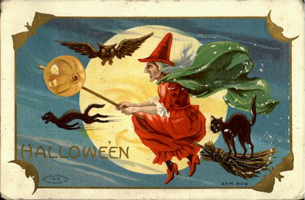 Witch on Broom M. W. Taggart Halloween