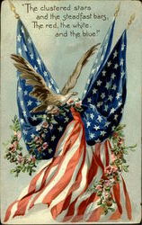 The clustered star and the steadfast bars, The red, the white, and the blue! Postcard