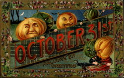 Halloween Pumpkin Heads October 31st Postcard Postcard