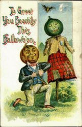 Halloween Pumpkin Head People Postcard