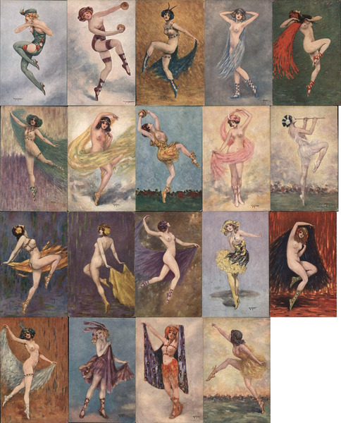 Set of 19: Nude Dancing Women Signed Gayac Artist Signed
