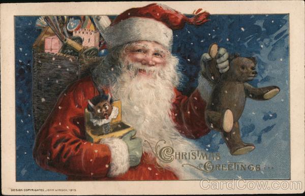 Christmas Greetings - Santa holding toys John Winsch