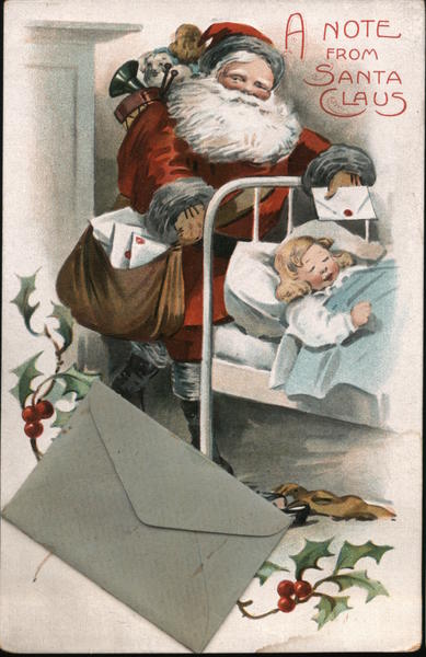 Santa delivering letter to sleeping girl Santa Claus