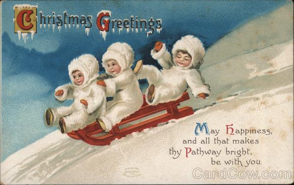 Christmas Greetings - Children Riding Sled